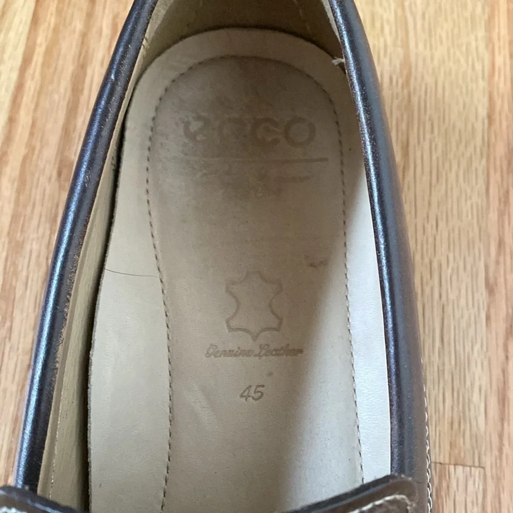 ecco mens leather driving loafers moccasin slip on brown comfort shoe 45 11 11.5